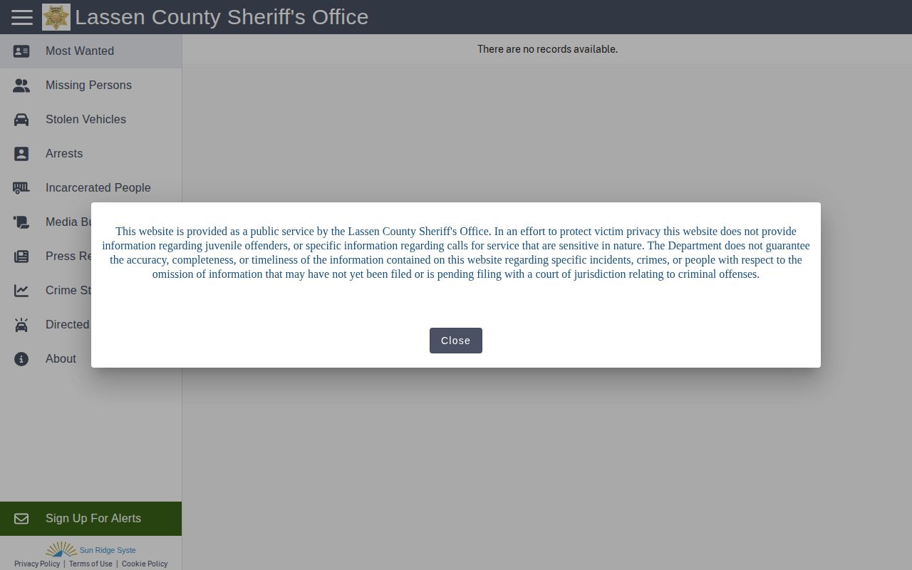 Official Lassen County roster booking and arrest search interface